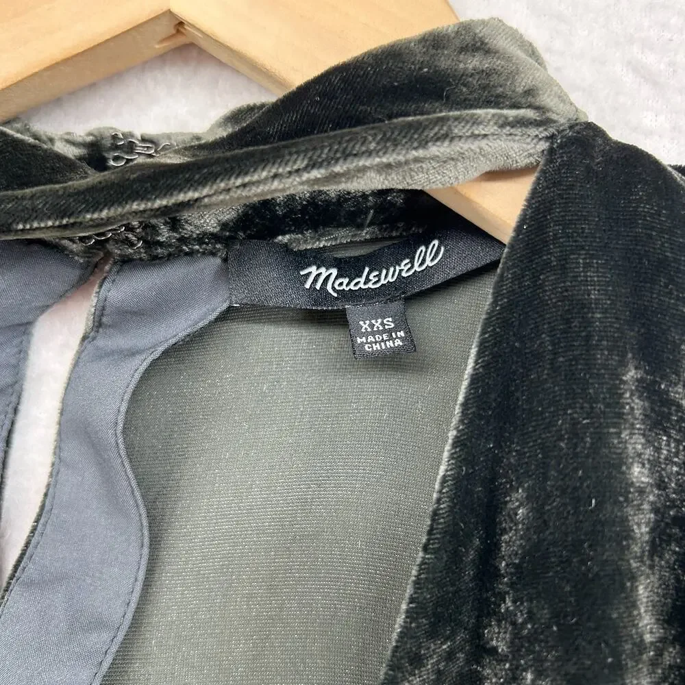 MADEWELL Top Womens XXS Velvet Choker Cutout V-Neck Silk Blend Blouse Green_5